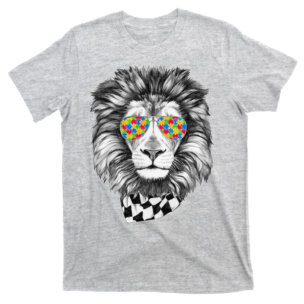 Autism Awareness Puzzle Sunglasses Lion T-Shirt product image 9