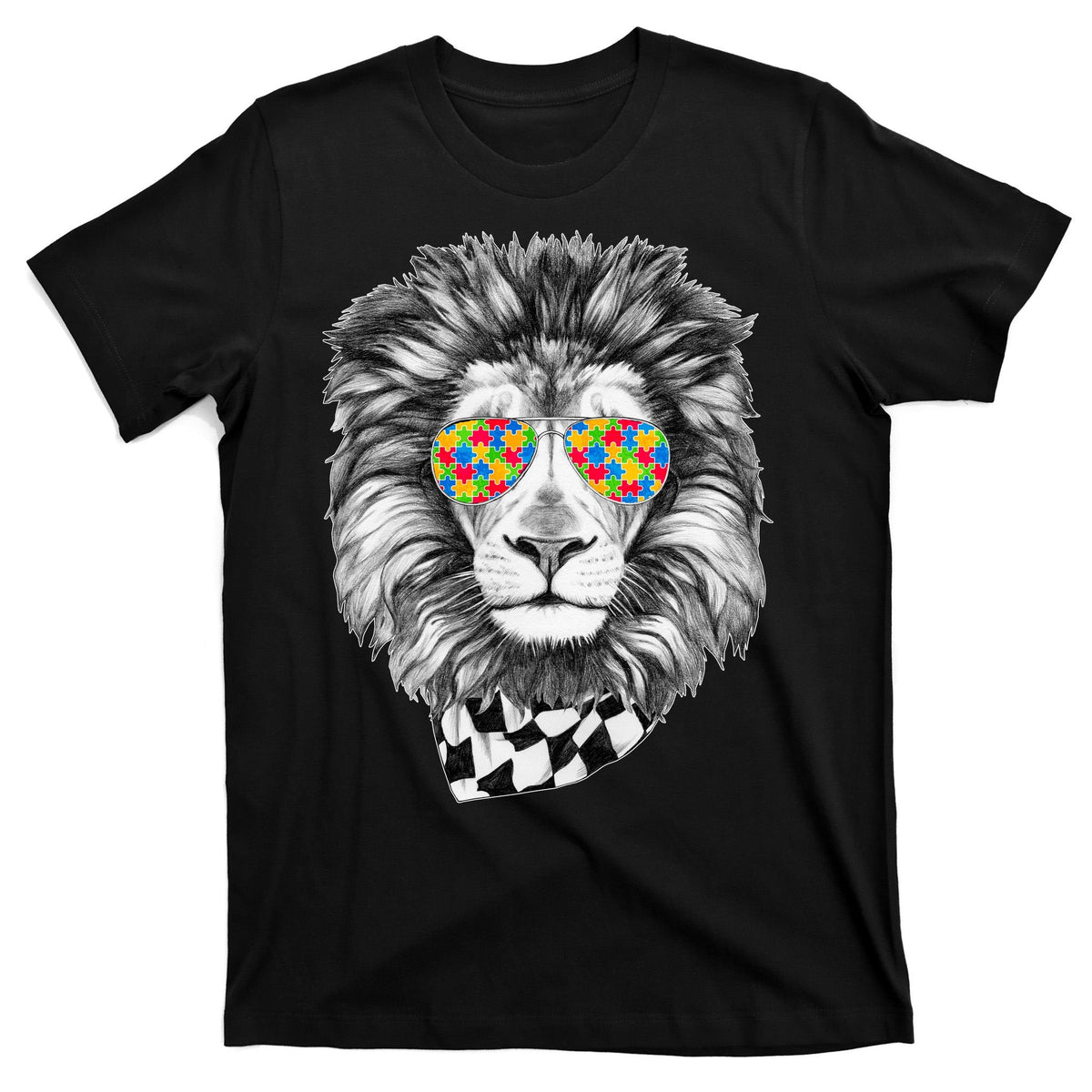 Autism Awareness Puzzle Sunglasses Lion T-Shirt product image 7