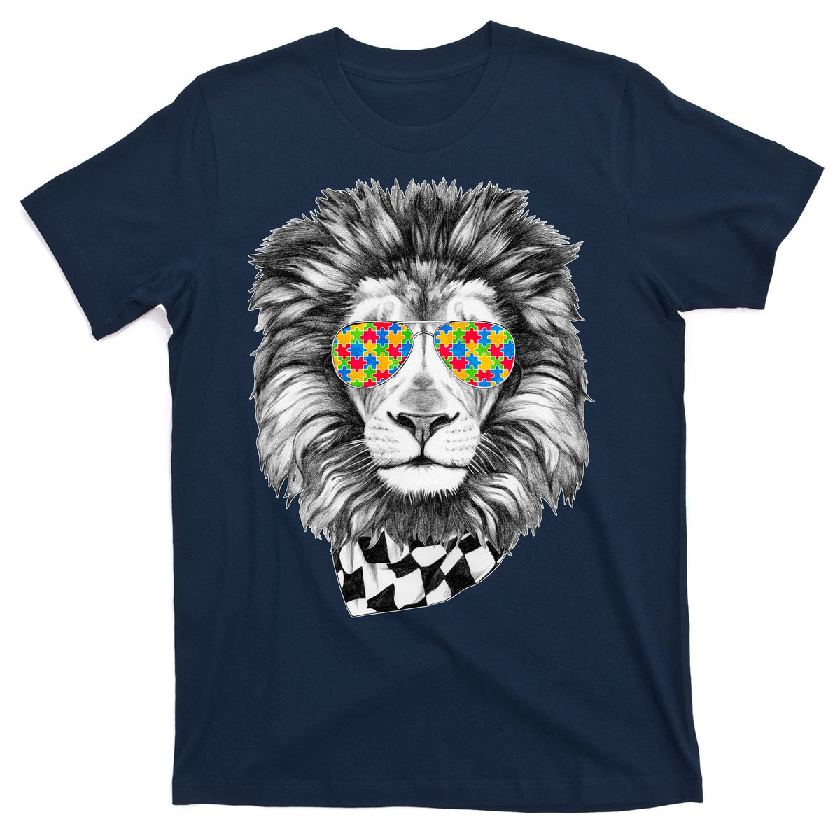 Autism Awareness Puzzle Sunglasses Lion T-Shirt product image 1