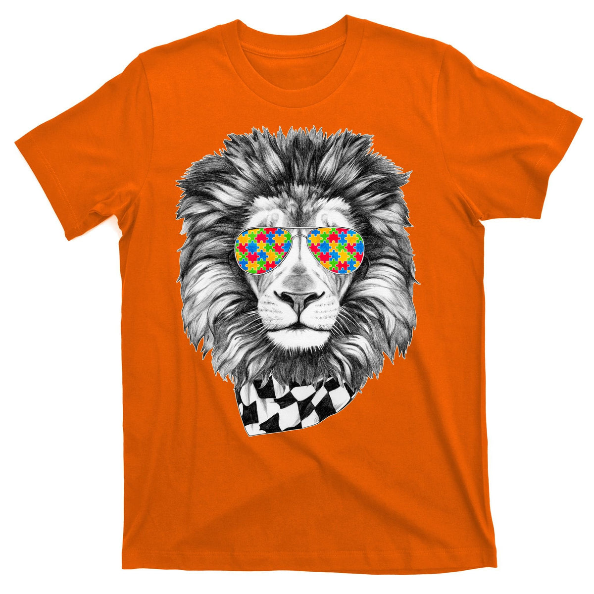 Autism Awareness Puzzle Sunglasses Lion T-Shirt product image 5