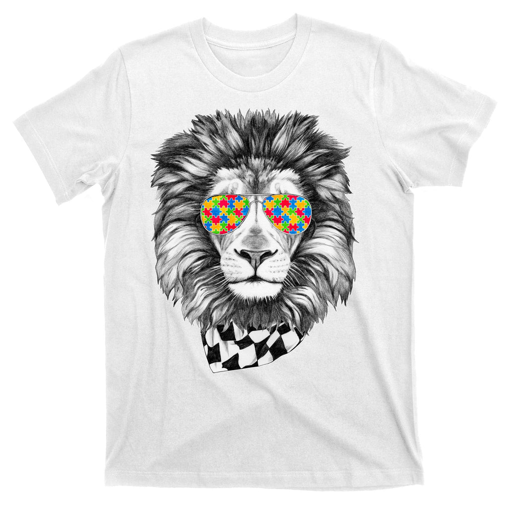 Autism Awareness Puzzle Sunglasses Lion T-Shirt product image 11