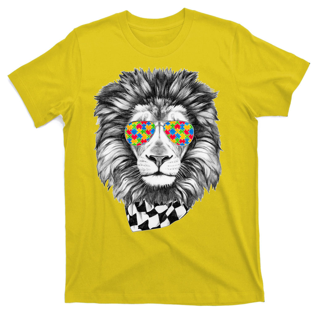 Autism Awareness Puzzle Sunglasses Lion T-Shirt product image 3