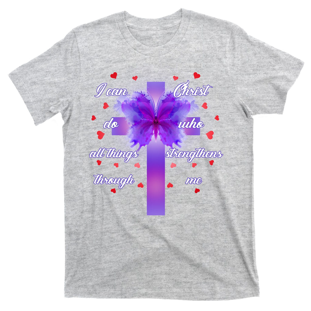 I Can Do All Things Through Christ Butterfly Cross T-Shirt product image 9