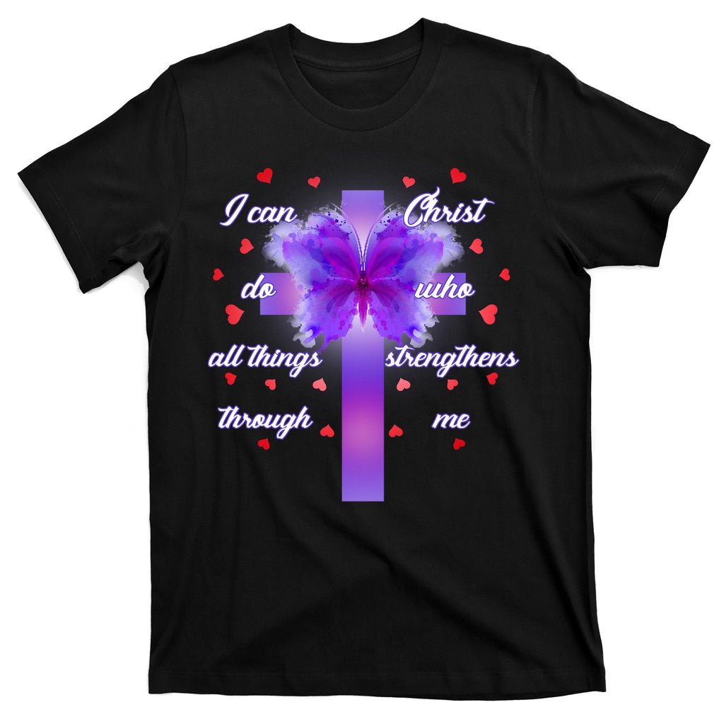 I Can Do All Things Through Christ Butterfly Cross T-Shirt product image 7