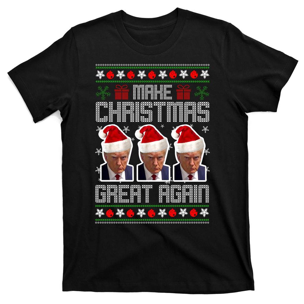 Trump Mugshot Make Christmas Great Again Funny Ugly T-Shirt product image 7