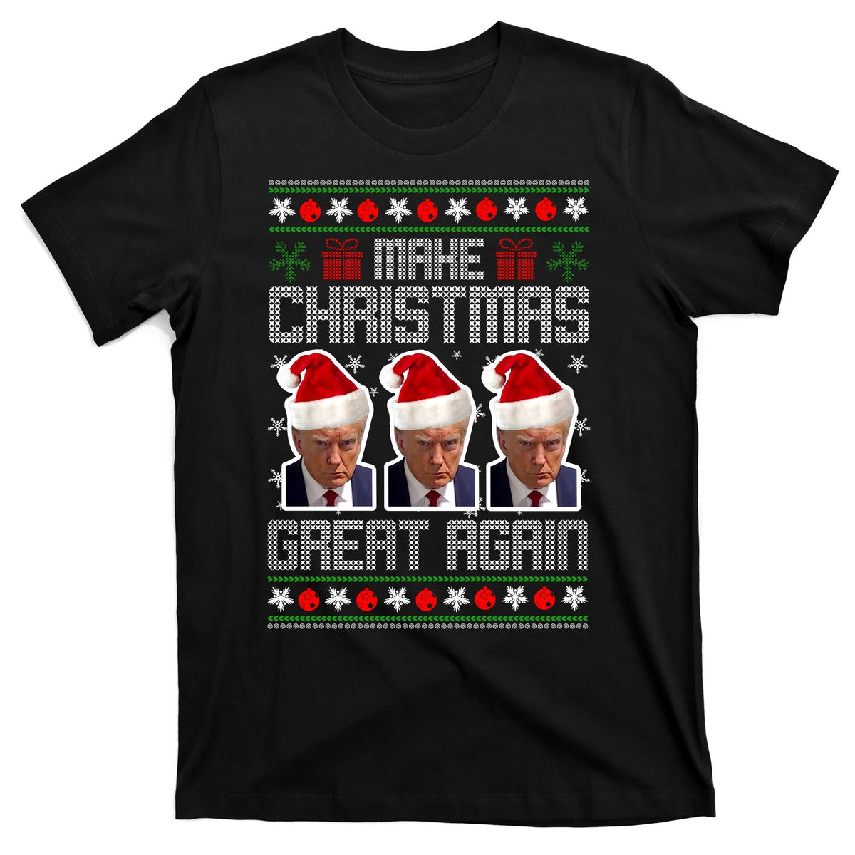 Trump Mugshot Make Christmas Great Again Funny Ugly T-Shirt product image 7