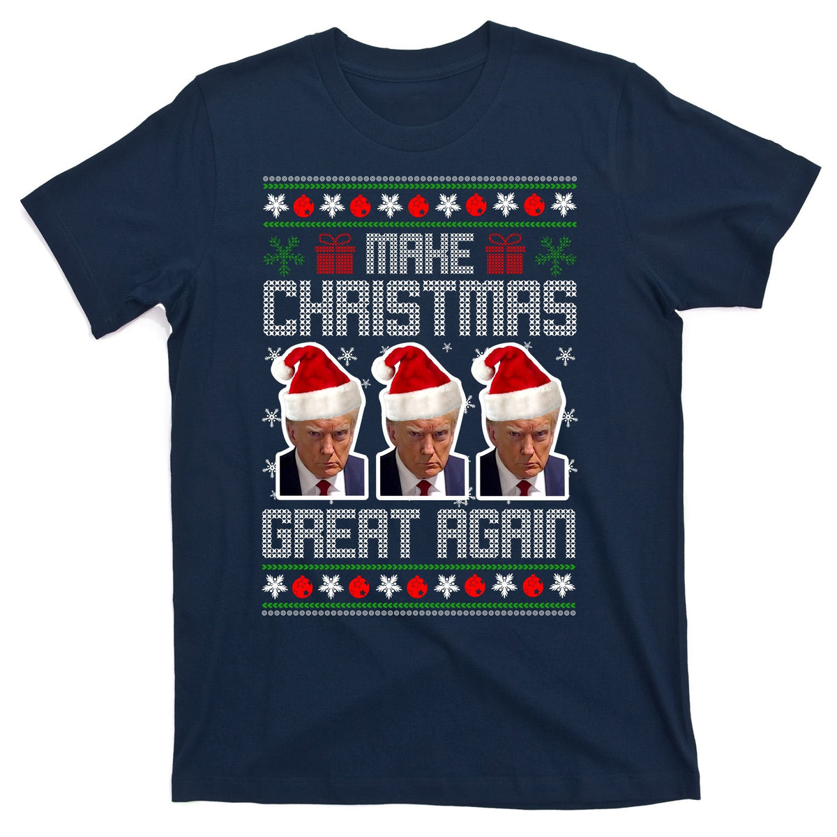 Trump Mugshot Make Christmas Great Again Funny Ugly T-Shirt product image 1