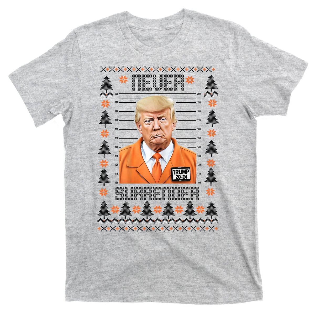 Trump Mugshot Never Surrender Ugly Christmas T-Shirt product image 9