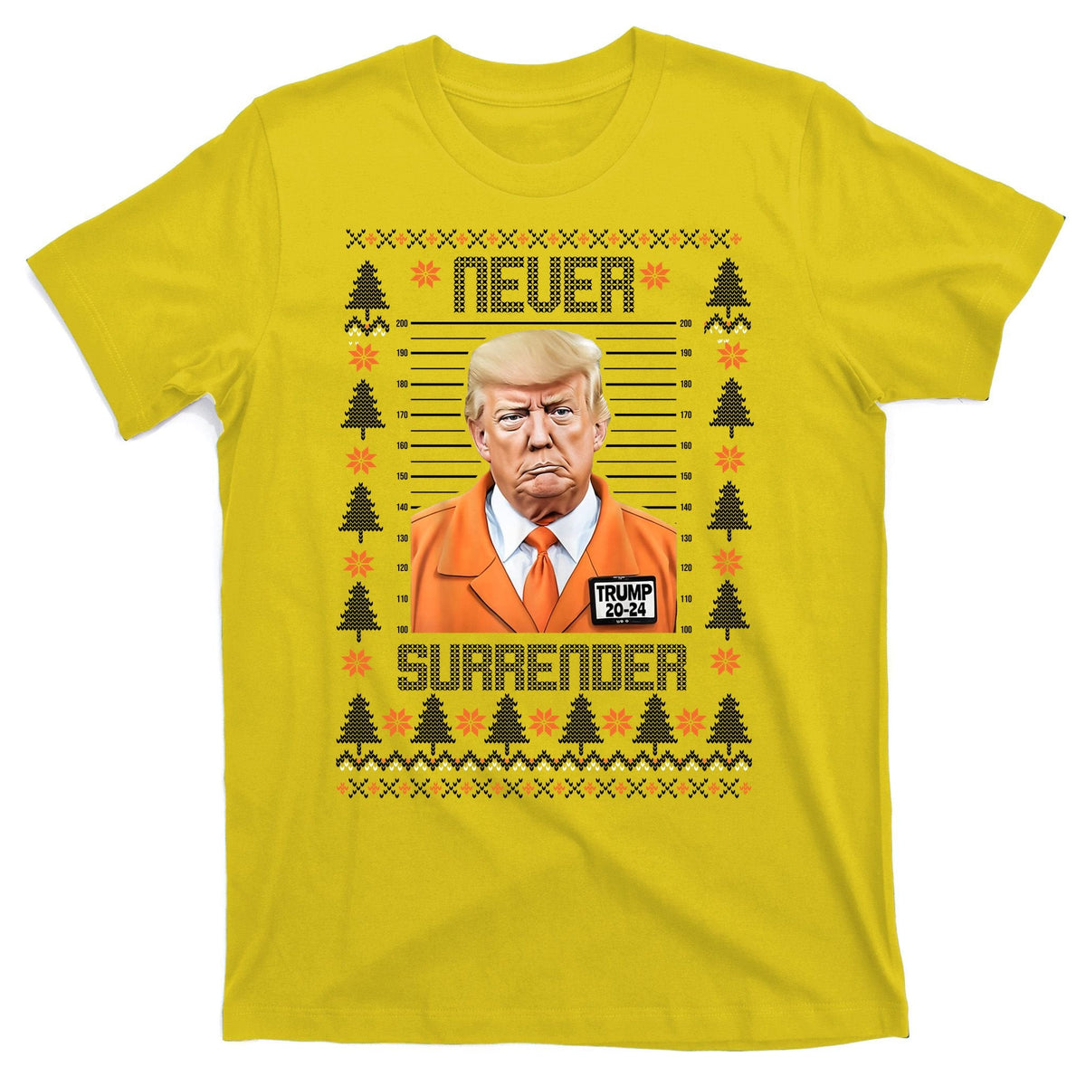 Trump Mugshot Never Surrender Ugly Christmas T-Shirt product image 3