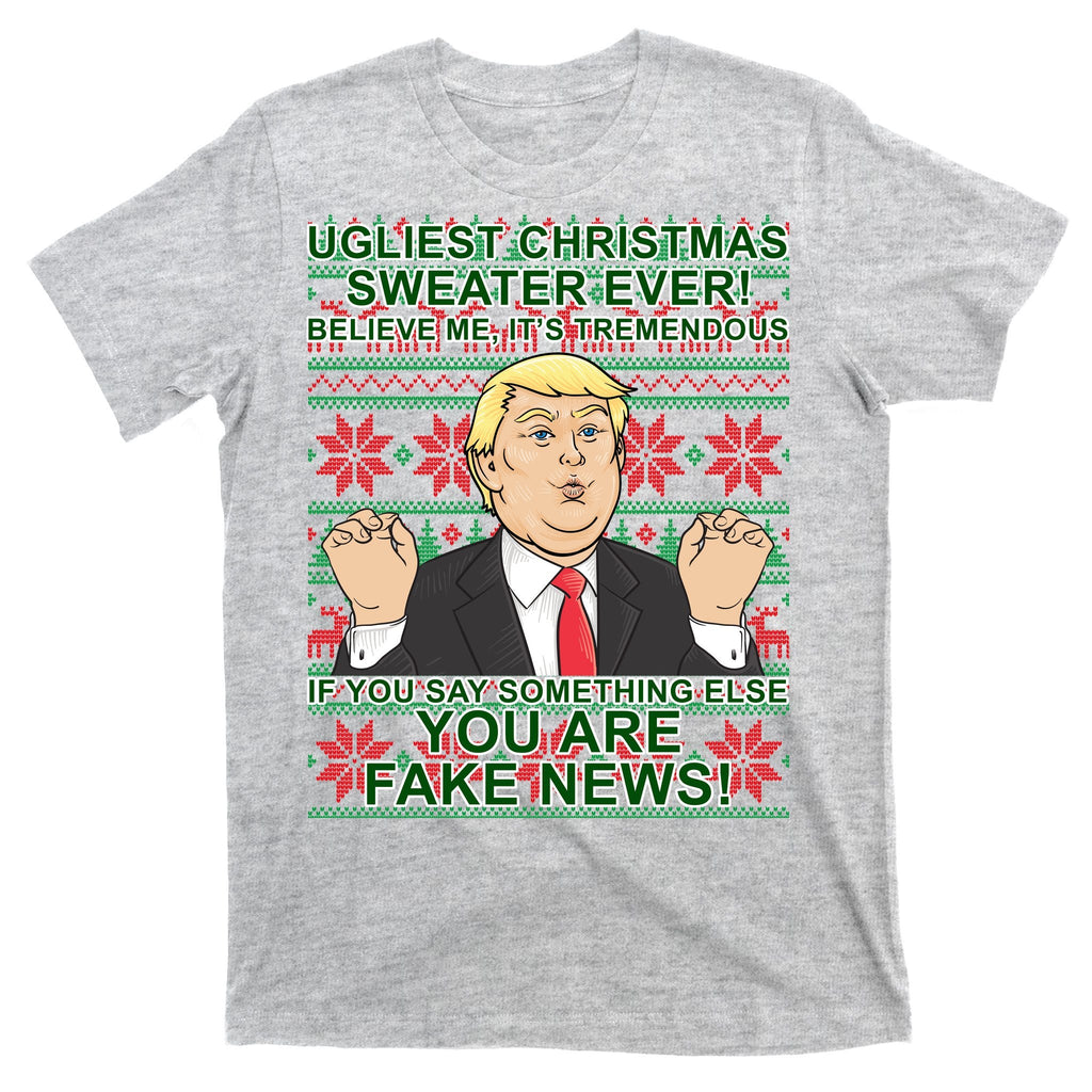 Ugly Christmas Sweater Fake News Trump T-Shirt product image 9