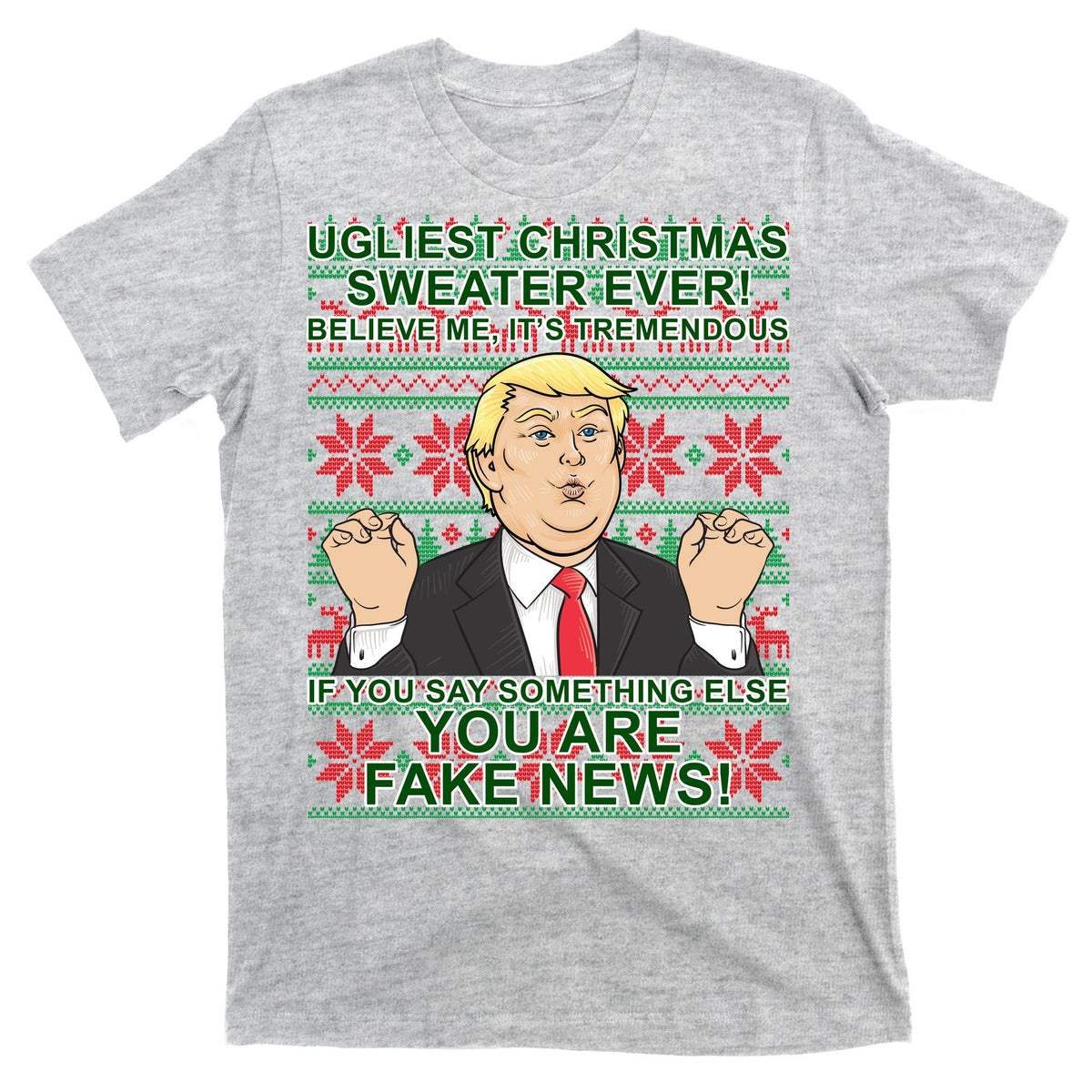 Ugly Christmas Sweater Fake News Trump T-Shirt product image 9