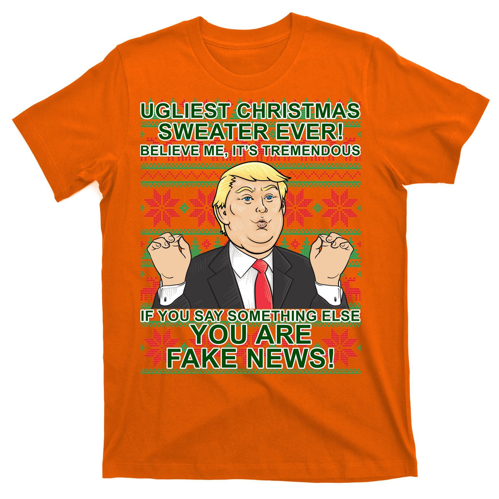 Ugly Christmas Sweater Fake News Trump T-Shirt product image 5
