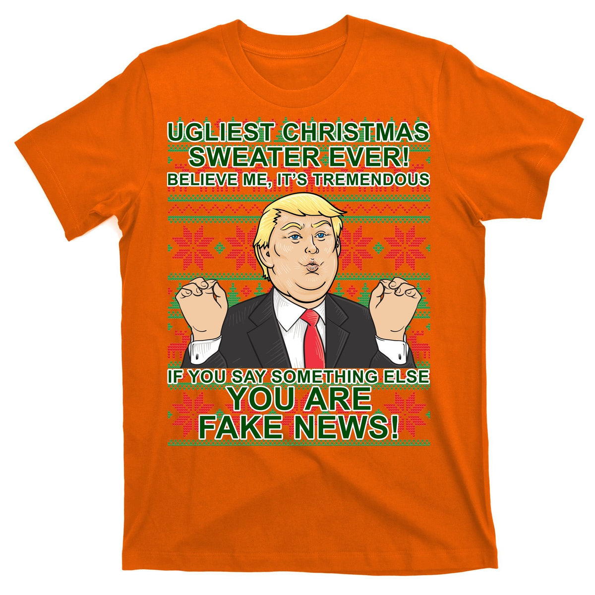 Ugly Christmas Sweater Fake News Trump T-Shirt product image 5