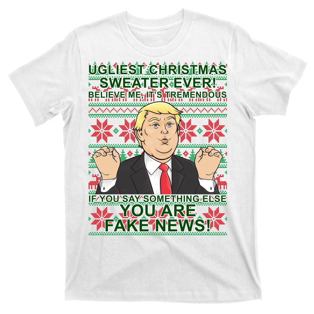 Ugly Christmas Sweater Fake News Trump T-Shirt product image 11