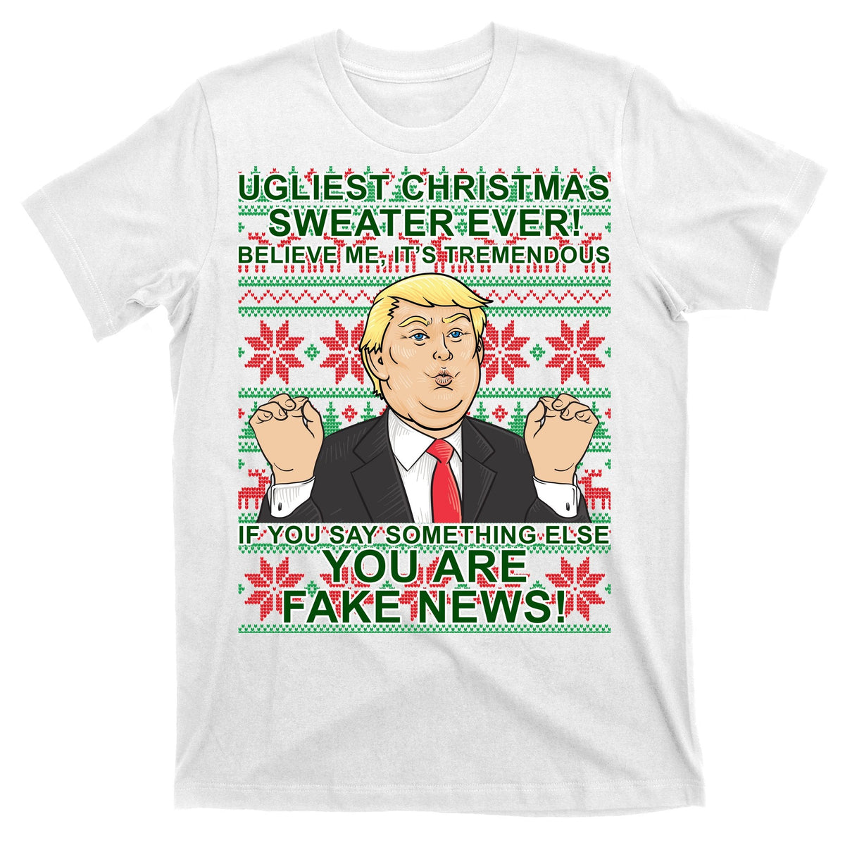 Ugly Christmas Sweater Fake News Trump T-Shirt product image 11