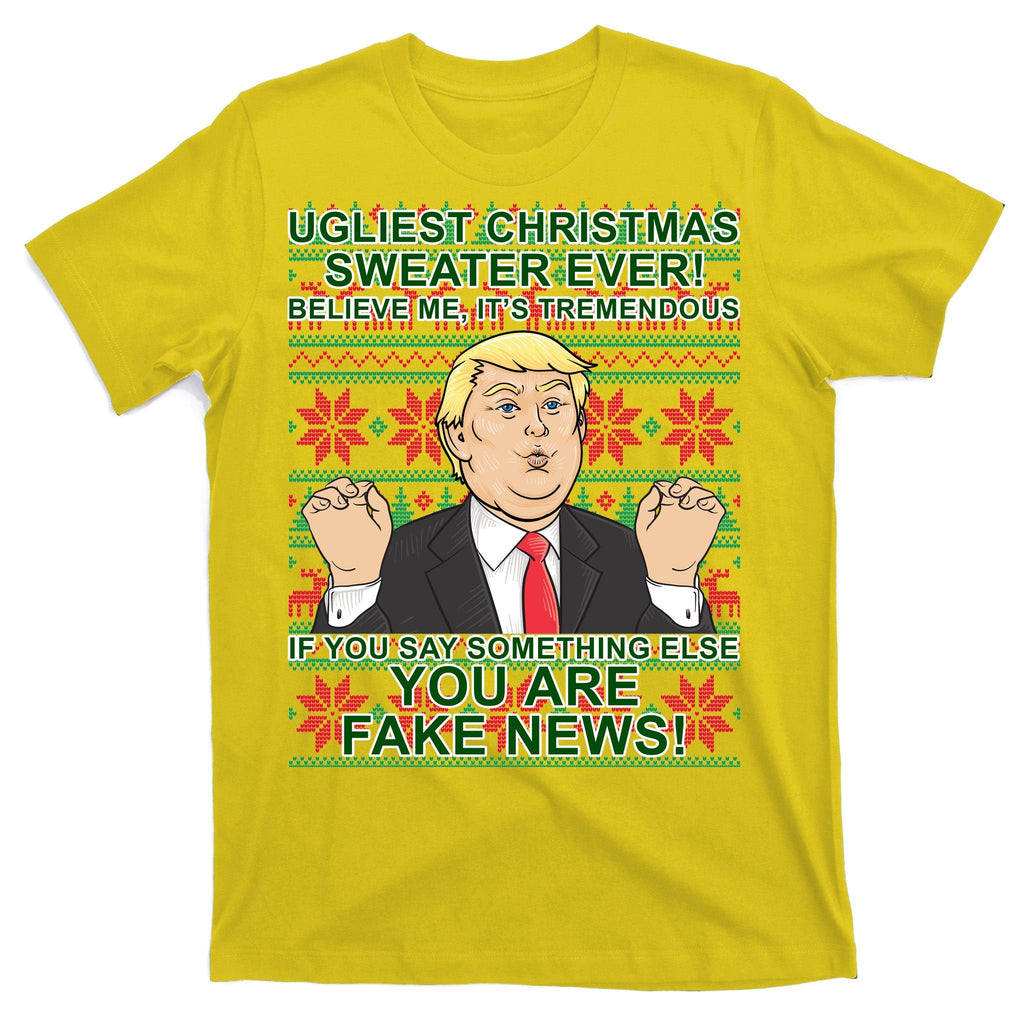 Ugly Christmas Sweater Fake News Trump T-Shirt product image 3