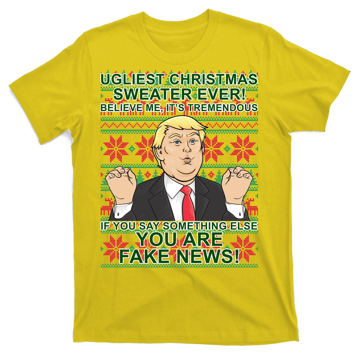 Ugly Christmas Sweater Fake News Trump T-Shirt product image 3